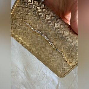 Saks Fifth Avenue | Vintage Hinged Italy Gold Metal Shoulder Bag | Rhinestones